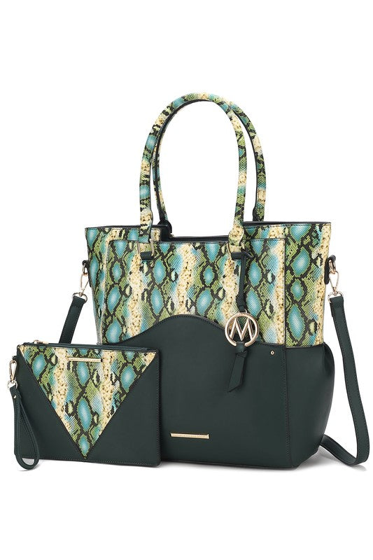 MKF Iris Snake Tote Bag Wristlet Pouch by Mia K