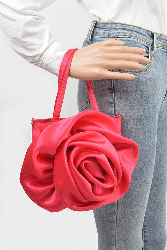 Oversize Satin Flower Top Handle Soft Clutch