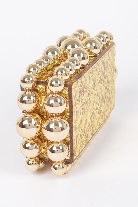 Metallic Beads Glitter Iconic Box Clutch