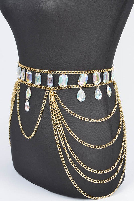 Oversize Acrylic Stone Layered Chain Belt