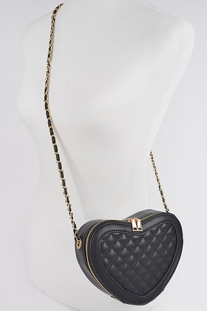 Quilted Heart Shape Swing Crossbody Bag