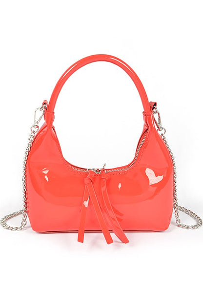 Patent Faux Leather Top Handle Convertible Bag