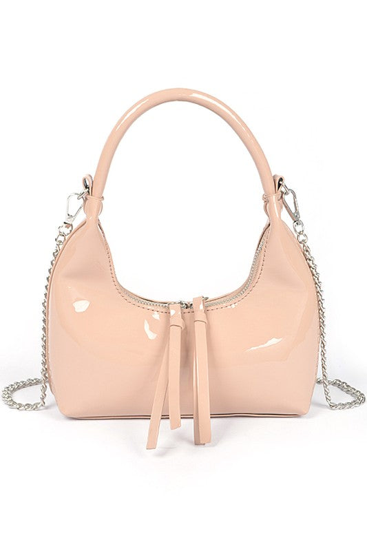 Patent Faux Leather Top Handle Convertible Bag