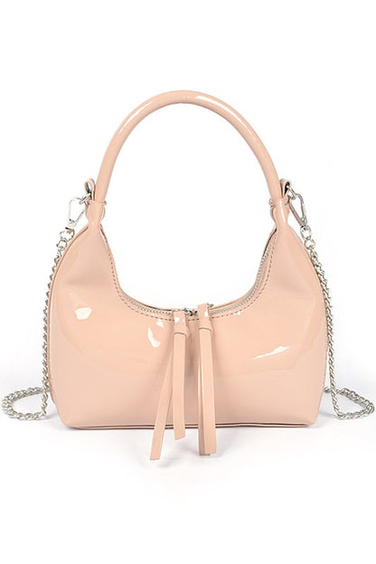 Patent Faux Leather Top Handle Convertible Bag