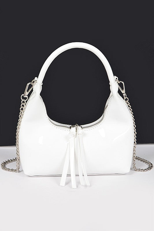 Patent Faux Leather Top Handle Convertible Bag