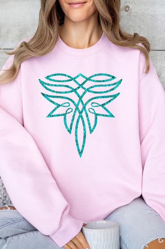 Turquoise Boot Stitch Graphic Fleece Sweatshirts