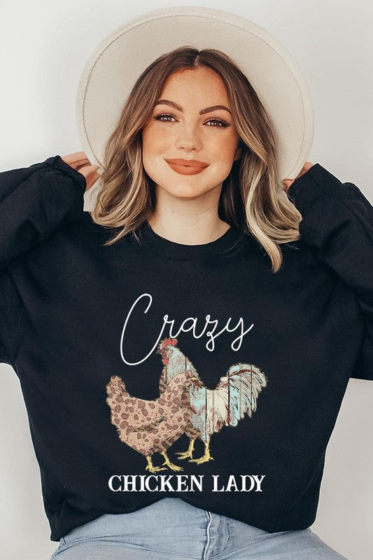 Crazy Chicken Lady Graphic Fleece Sweatshirts