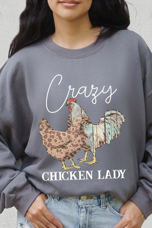 Crazy Chicken Lady Graphic Fleece Sweatshirts