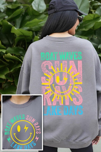 Boat Waves Sun Rays Graphic Fleece Sweatshirts