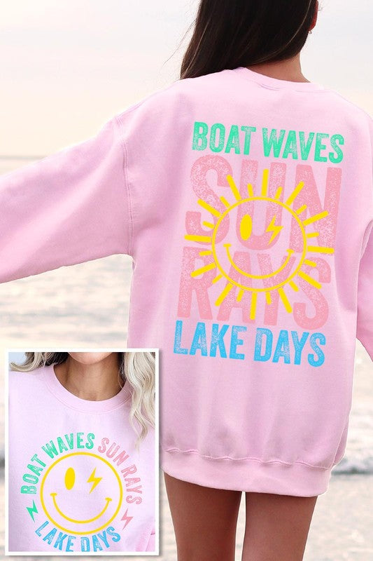 Boat Waves Sun Rays Graphic Fleece Sweatshirts