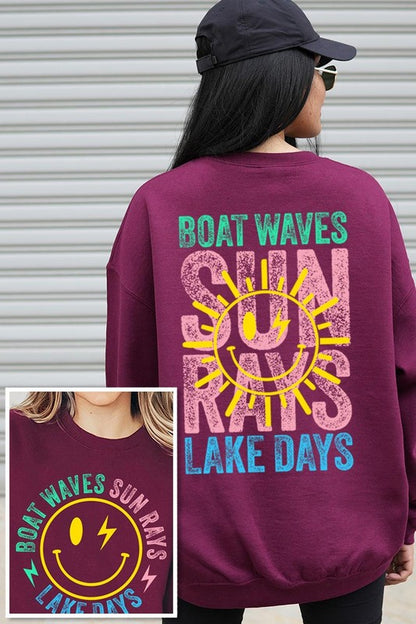 Boat Waves Sun Rays Graphic Fleece Sweatshirts