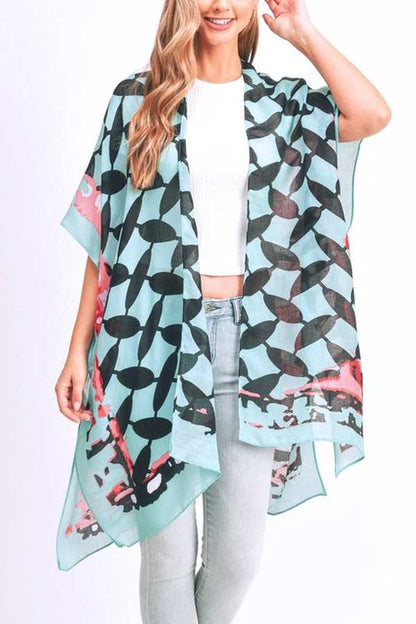 Checker Floral Fashion Kimono