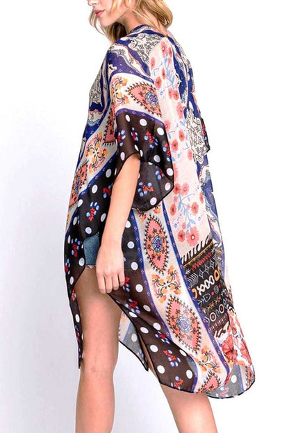 Mix Print Fashion Kimono Cardigan