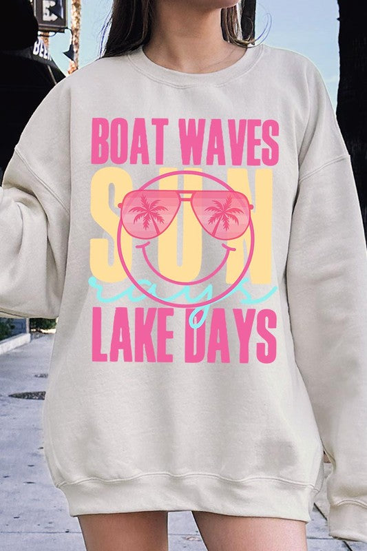 Boat Waves Sun Rays Graphic Fleece Sweatshirts