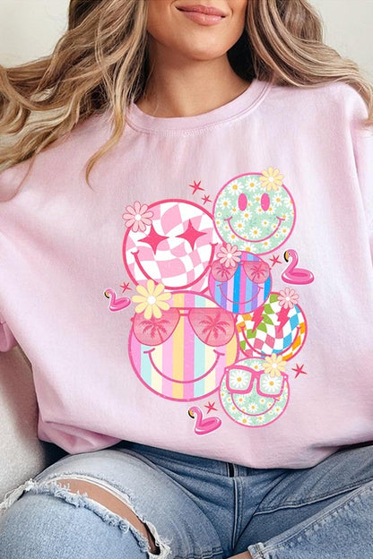 Summer Smile Face Graphic Fleece Sweatshirts