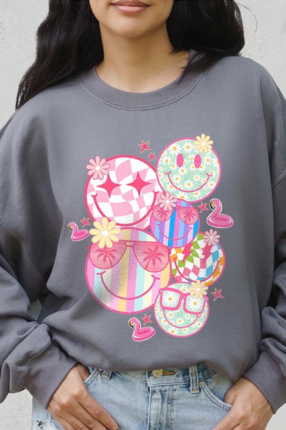 Summer Smile Face Graphic Fleece Sweatshirts