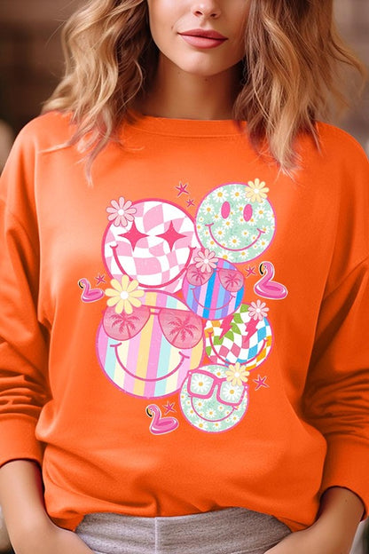 Summer Smile Face Graphic Fleece Sweatshirts