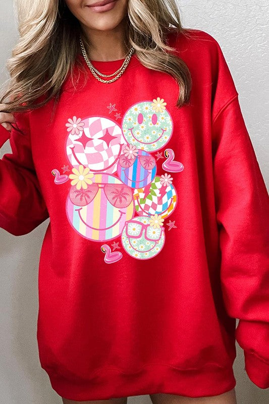 Summer Smile Face Graphic Fleece Sweatshirts