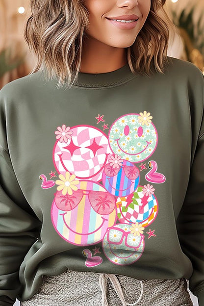 Summer Smile Face Graphic Fleece Sweatshirts