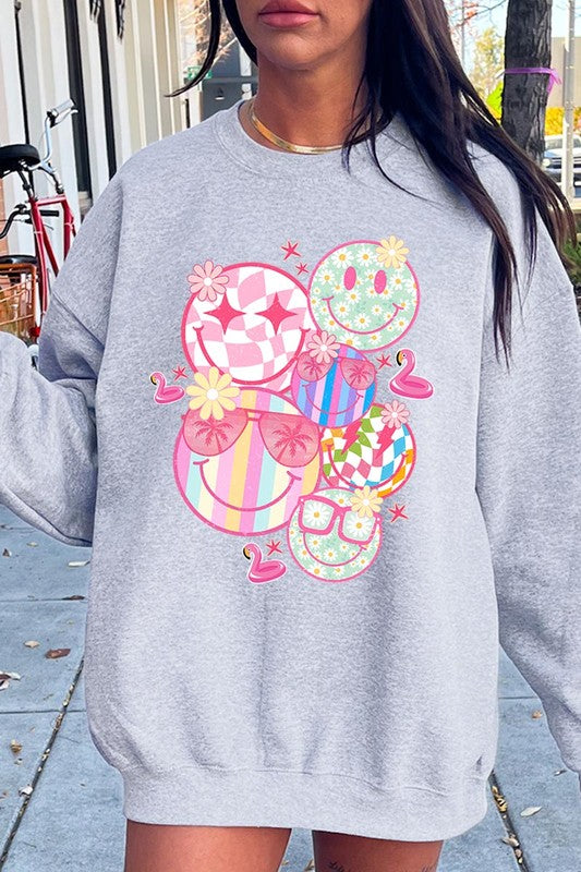 Summer Smile Face Graphic Fleece Sweatshirts