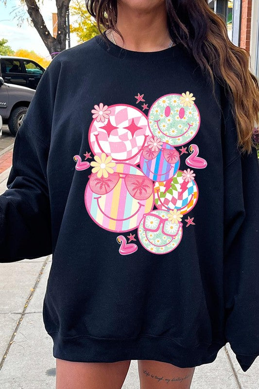 Summer Smile Face Graphic Fleece Sweatshirts