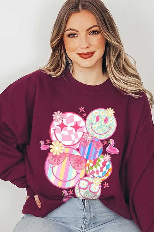 Summer Smile Face Graphic Fleece Sweatshirts