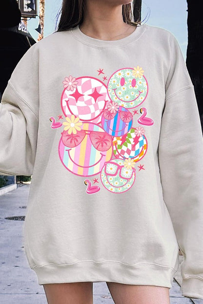 Summer Smile Face Graphic Fleece Sweatshirts