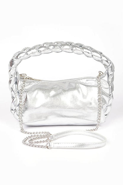 Metallic Braided Top Hanlde Convertable Bag