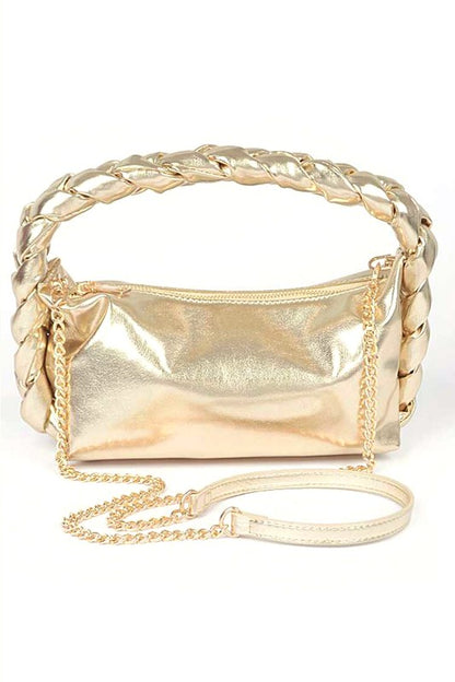 Metallic Braided Top Hanlde Convertable Bag