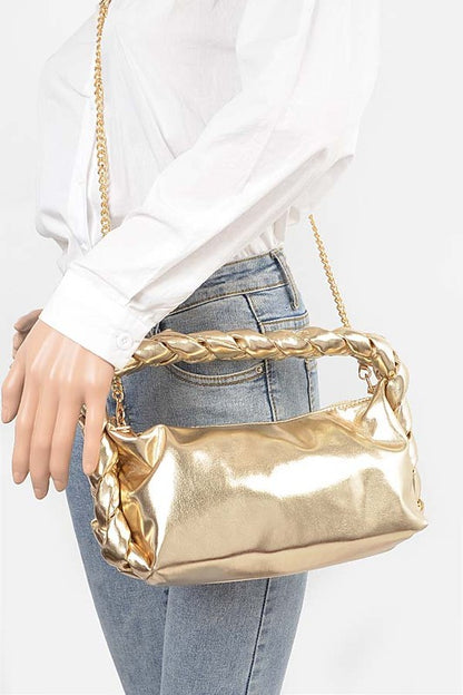 Metallic Braided Top Hanlde Convertable Bag