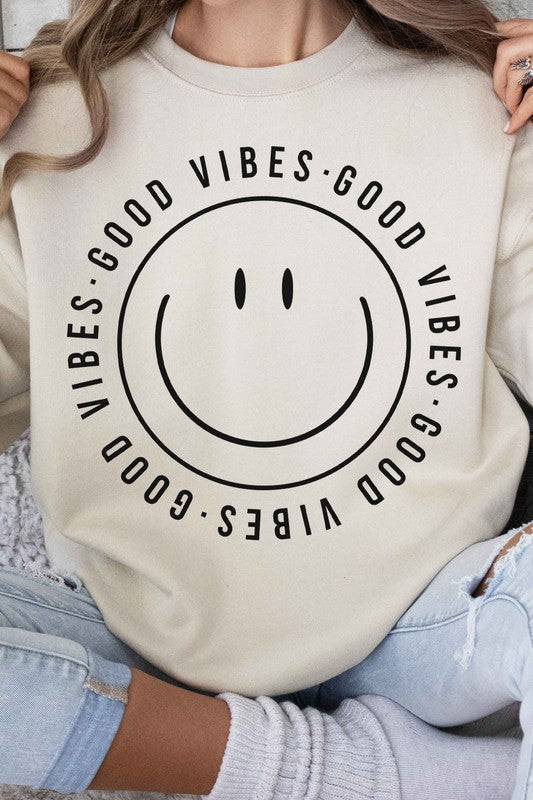 GOOD VIBES HAPPY SMILES GRAPHIC SWEATSHIRT