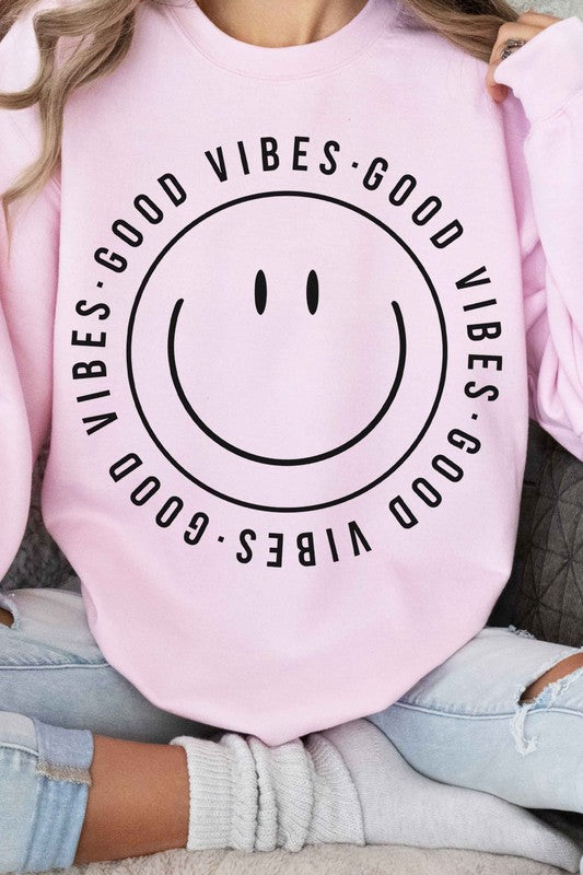 GOOD VIBES HAPPY SMILES GRAPHIC SWEATSHIRT