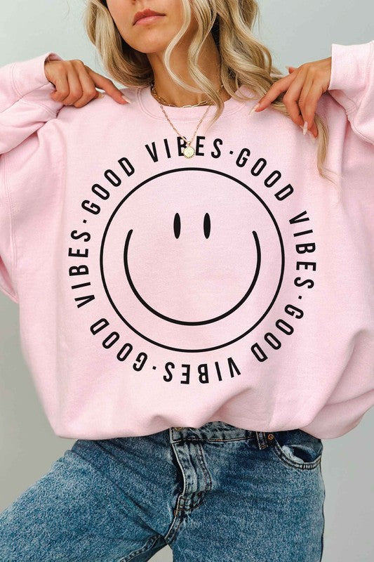 GOOD VIBES HAPPY SMILES OVERSIZED SWEATSHIRT