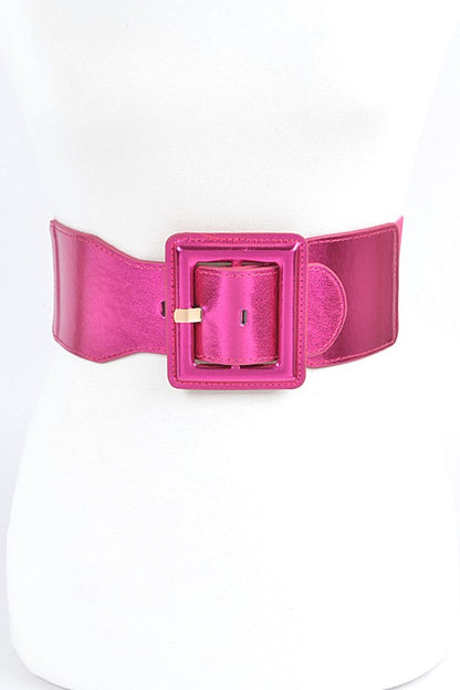 Metallic Faux Leather Elastic Fashion Wide Belt