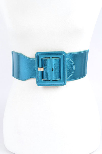 Metallic Faux Leather Elastic Fashion Wide Belt