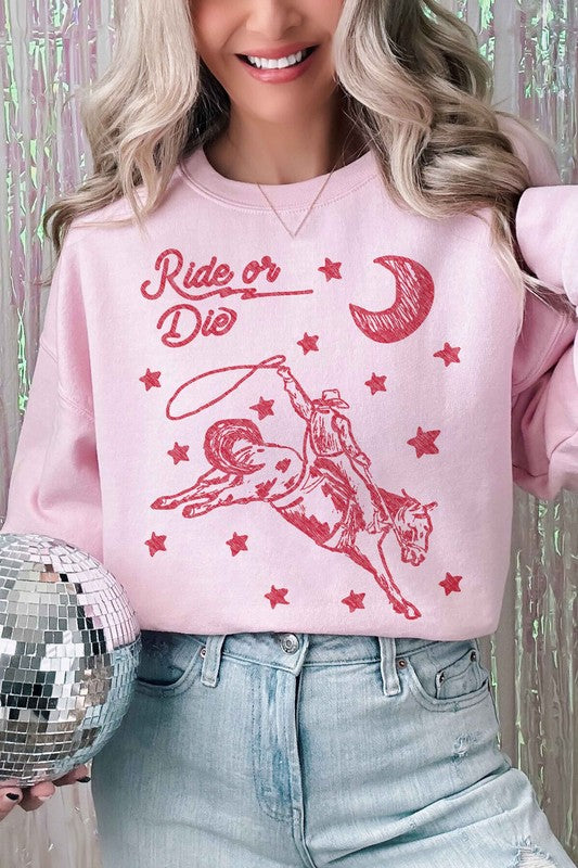 RIDE OR DIE WESTERN COWBOY GRAPHIC SWEATSHIRT