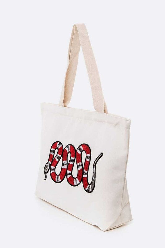 Large Snake Patch Canvas Tote