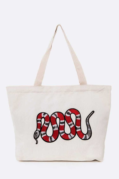 Large Snake Patch Canvas Tote