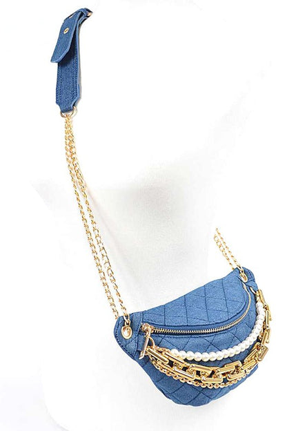 Mix Chain Layered Denim Crossbody Bag