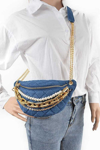 Mix Chain Layered Denim Crossbody Bag