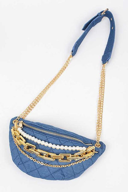 Mix Chain Layered Denim Crossbody Bag