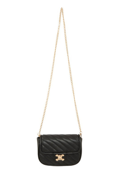 Chevron Quilted Square X Buckle Bag