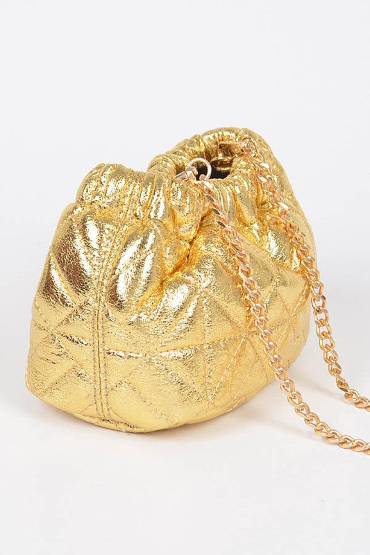 Metallic Quilted Convertible Bucket Swing Bag