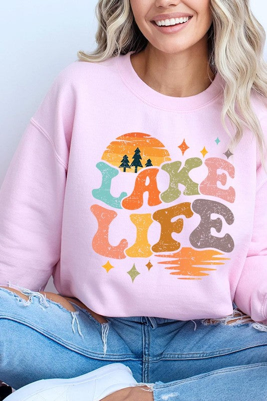 Retro Lake Life Graphic Fleece Sweatshirts