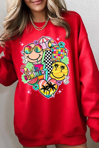 Hello Summer Collage Graphic Fleece Sweatshirts