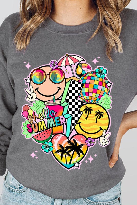 Hello Summer Collage Graphic Fleece Sweatshirts