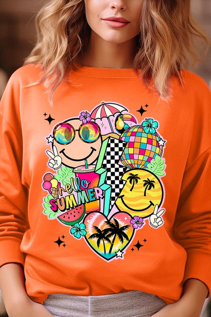 Hello Summer Collage Graphic Fleece Sweatshirts