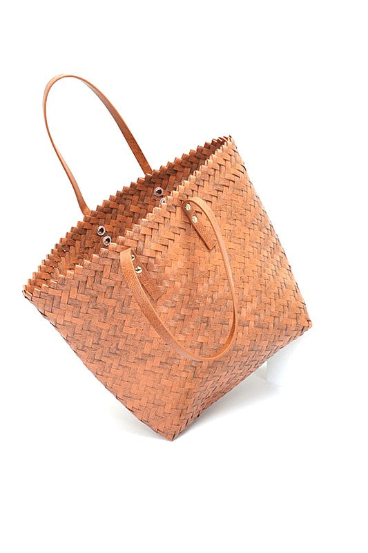 Faux Bamboo Weaved Basket Tote