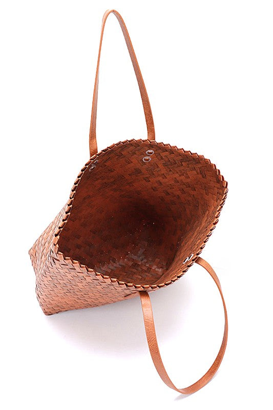 Faux Bamboo Weaved Basket Tote