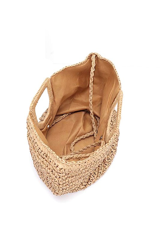 Faux Straw Half Circle Convertible Swing Clutch